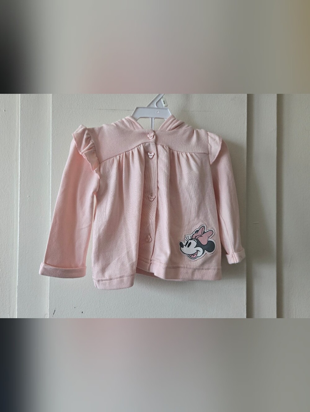 3/$20 Baby Pink Hoodie With Mouse Ears, Bow Button-Front Top with Minnie Detail